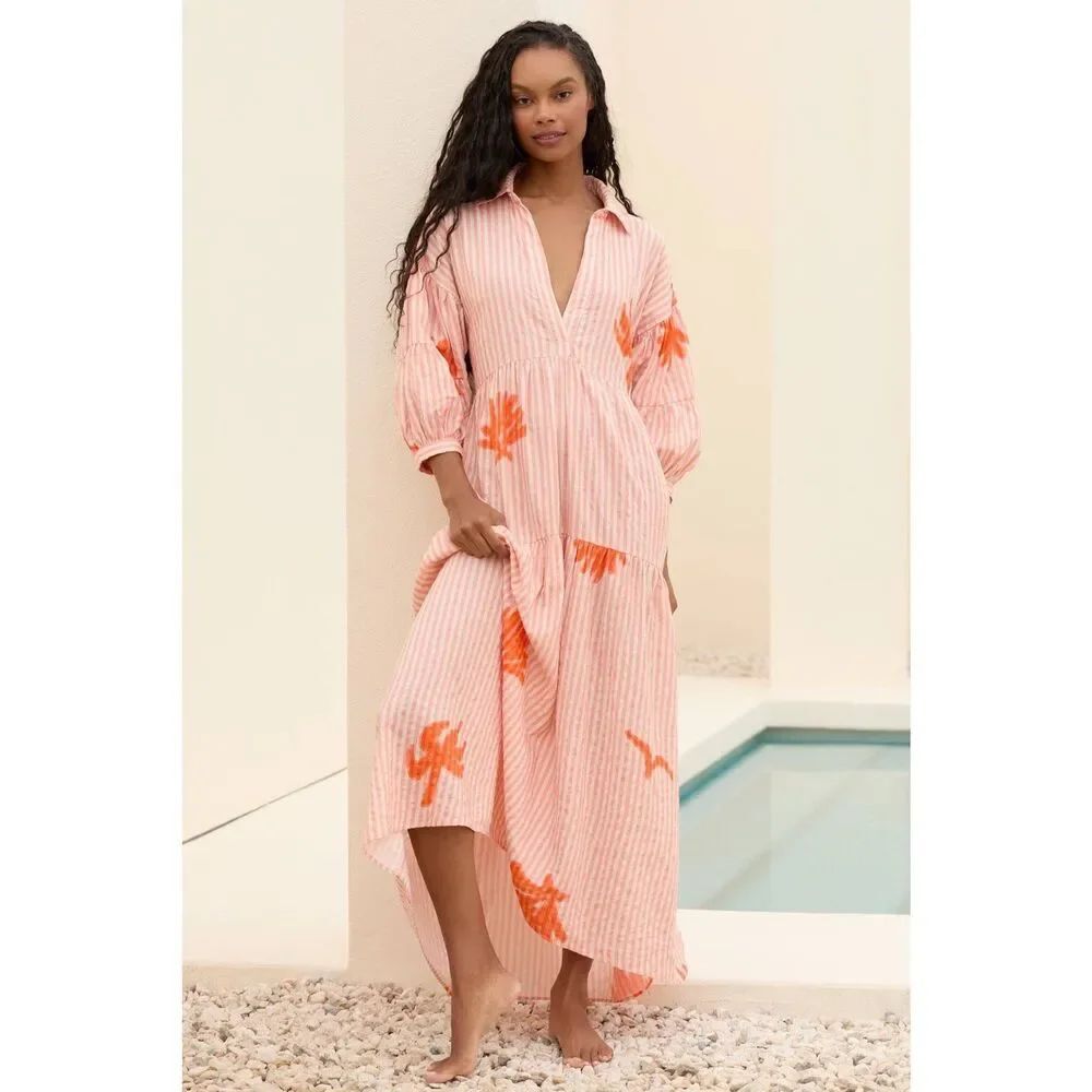 Anthropologie The Carolita Printed Tiered Shirt Dress by Celandine